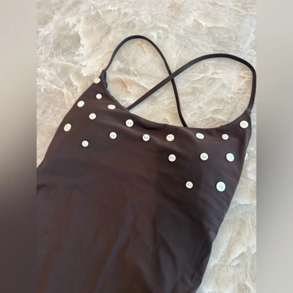 NWT J. Crew Button-trim scoopback one-piece swimsuit - size 6  - brown - Picture 5 of 12